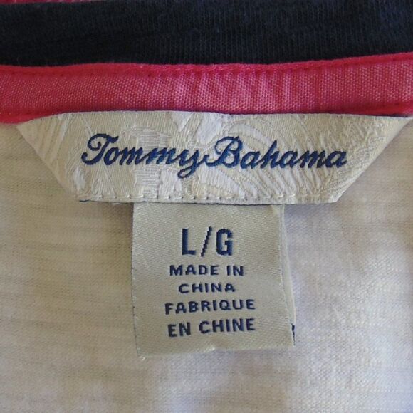 TOMMY BAHAMA Dress, L, White, Blue stripes, Floral print, Short sleeves, Jersey - Picture 7 of 11
